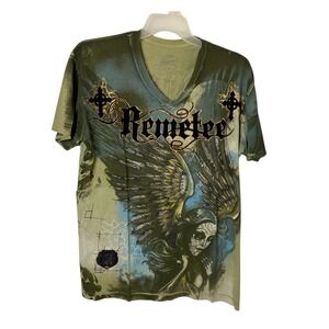 RemeTee Mens Graphic T-Shirt Size Large Tattoo Skull Rose Cross Vintage Y2K Tee